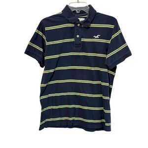 Vintage Hollister Men’s Size L Navy Green Striped Polo Shirt Preppy Y2K Coastal
